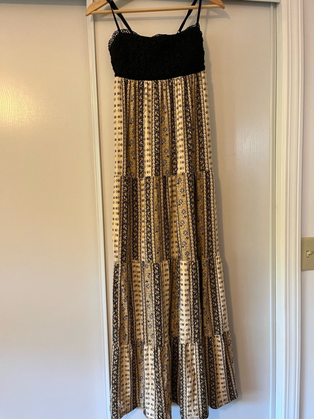 No Boundaries Black and Cream Printed Maxi Dress